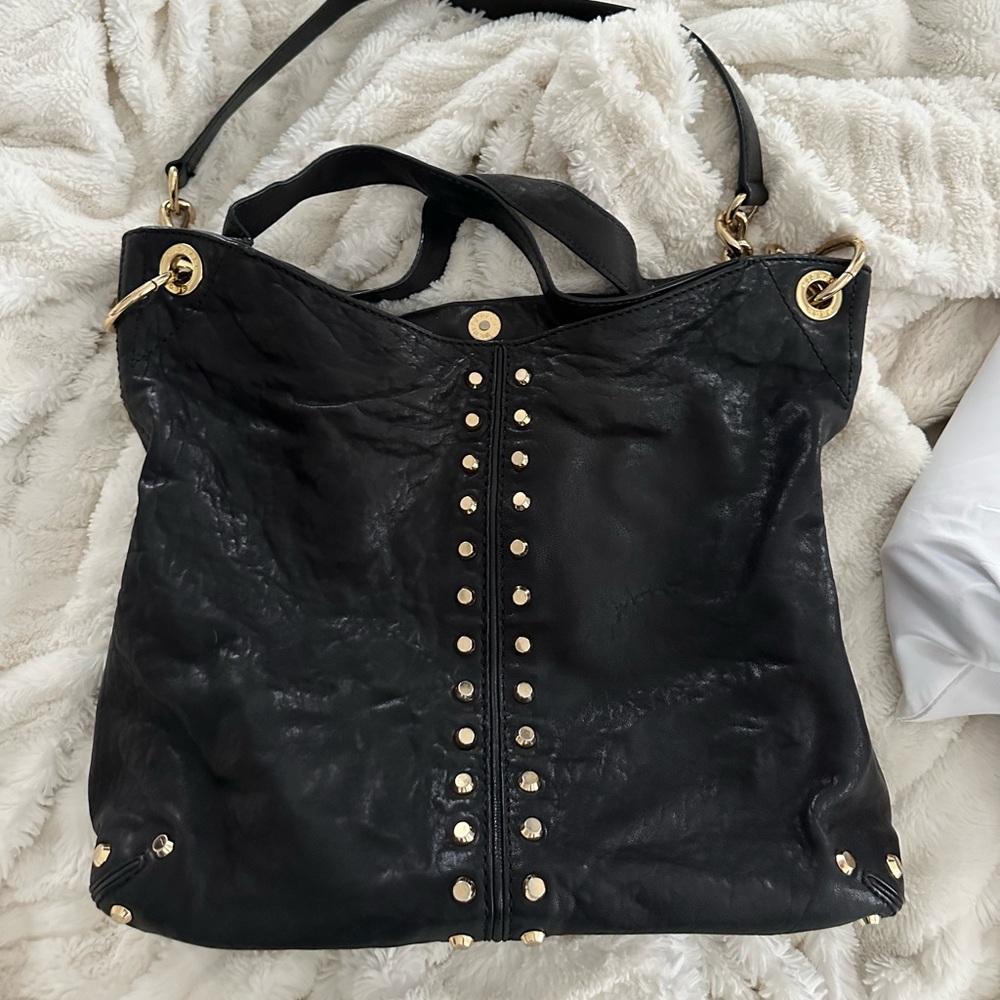 MICHAEL KORS Uptown Astor Black Leather Studded Grommet Shoulder Bag